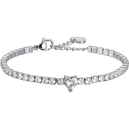 BRACCIALE DONNA IN ACCIAIO CON CRISTALLI BIANCHI E CUORE CRISTALLO