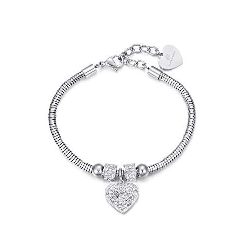 BRACCIALE DONNA IN ACCIAIO CON CUORE E CRISTALLI BIANCHI