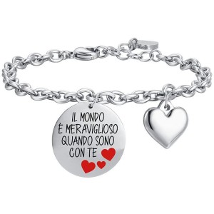 BRACCIALE DONNA IN ACCIAIO IL MONDO E' MERAVIGLIOSO QUANDO SONO CON TE