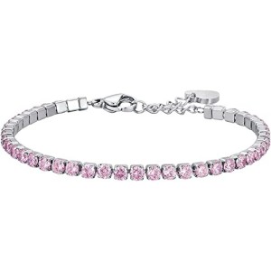 BRACCIALE TENNIS DONNA IN ACCIAIO CON CRISTALLI ROSA