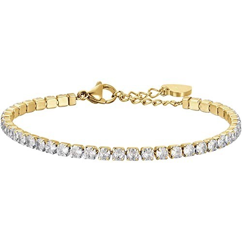 BRACCIALE TENNIS DONNA IN ACCIAIO IP GOLD CON CRISTALLI BIANCHI