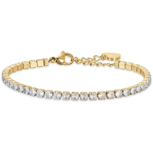 BRACCIALE TENNIS DONNA IN ACCIAIO IP GOLD CON CRISTALLI BIANCHI DA 4 MM