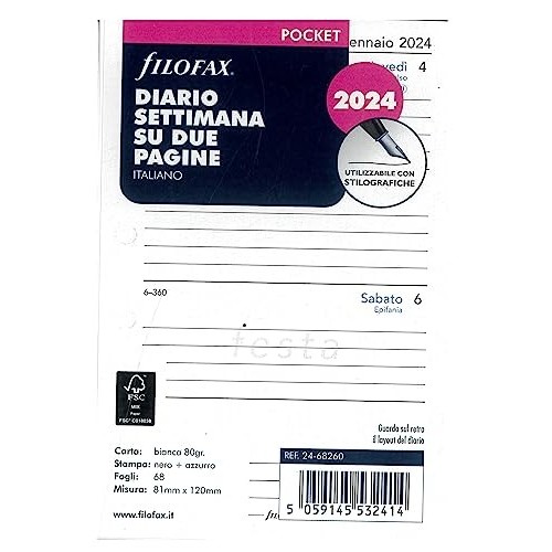 Ricambio Filofax 2024 Pocket Diario Settimanale Italiano