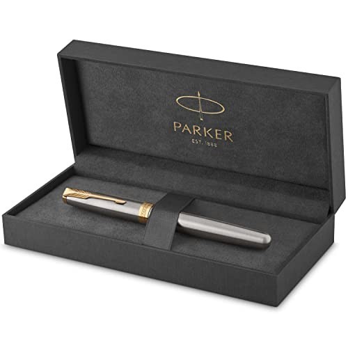 Penna Parker Sonnet Laccatura di Colore Acciaio Inossidabile con Finiture in Oro Roller