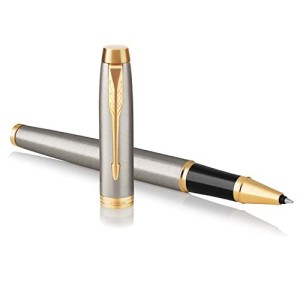 Penna Parker IM Roller, Inchiostro Nero, Brushed Metal Golden Trim