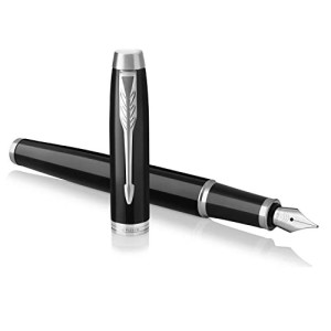 Penna Parker IM Stilografica, Punta Media e Ricarica di Inchiostro Blu, Black Lacquer Chrome Trim