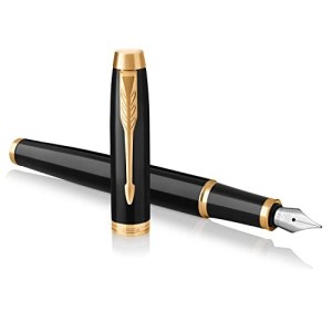 Penna Parker IM Stilografica, Punta Media e Ricarica di Inchiostro Blu, Black Lacquer Golden Trim