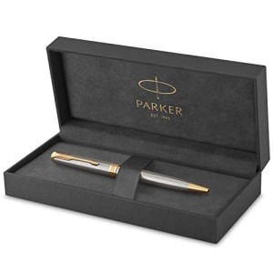 Penna Parker Sonnet Laccatura di Colore Acciaio Inossidabile con Finiture in Oro Sfera