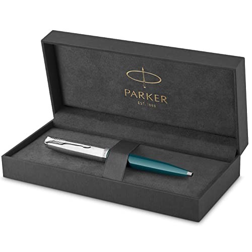 Penna Parker 51 Corpo Blu Foglia di Tè con Finiture Cromate Sfera