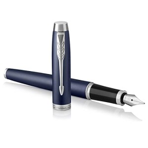 Penna Parker IM Stilografica, Punta Media e Ricarica di Inchiostro Blu, Matte Blue Chrome Trim