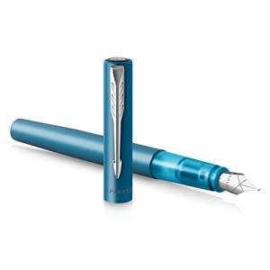 Penna Parker Vector XL Stilografica, Punta Media e Ricarica di Inchiostro Blu, Ottone Metallizzato