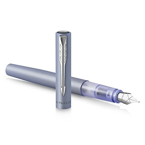 Penna Parker Vector XL Stilografica, Punta Media e Ricarica di Inchiostro Blu, Silver Blue