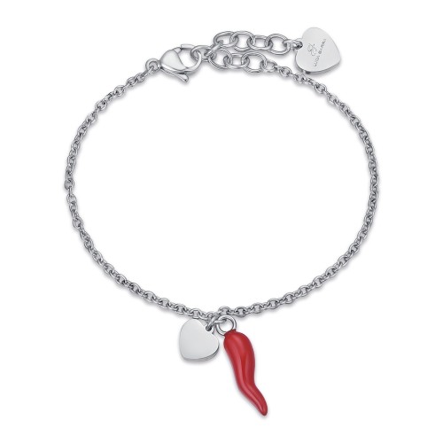 BRACCIALE DONNA IN ACCIAIO CON CUORE E CORNO ROSSO