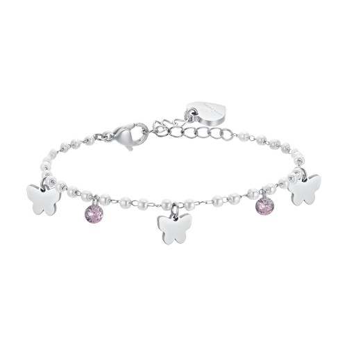 BRACCIALE DONNA IN ACCIAIO CON PERLE CON FARFALLE