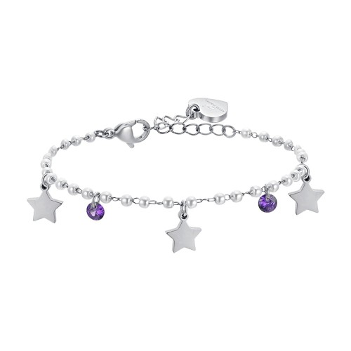 BRACCIALE DONNA IN ACCIAIO CON PERLE CON STELLE