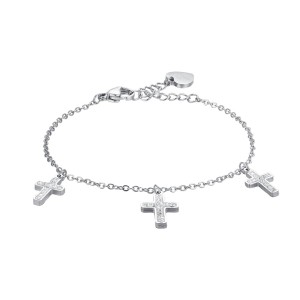 BRACCIALE DONNA IN ACCIAIO CROCI CON CRISTALLI BIANCHI