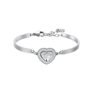 BRACCIALE DONNA IN ACCIAIO CUORE CRISTALLO BIANCO E CRISTALLI BIANCHI