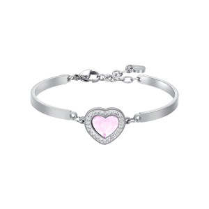 BRACCIALE DONNA IN ACCIAIO CUORE CRISTALLO ROSA E CRISTALLI BIANCHI