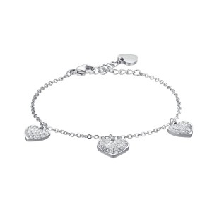 BRACCIALE DONNA IN ACCIAIO CUORI CON CRISTALLI BIANCHI