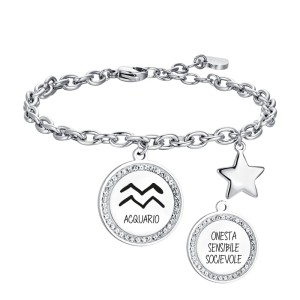 BRACCIALE DONNA IN ACCIAIO SEGNO ZODIACALE ACQUARIO PIASTRA