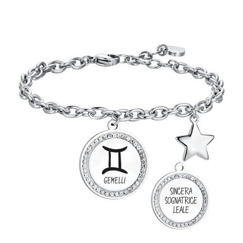 BRACCIALE DONNA IN ACCIAIO SEGNO ZODIACALE GEMELLI PIASTRA