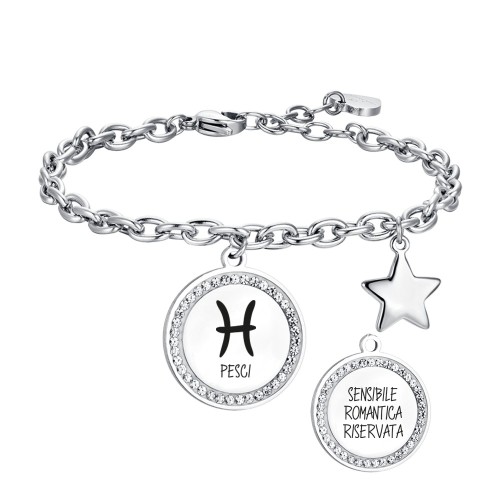 BRACCIALE DONNA IN ACCIAIO SEGNO ZODIACALE PESCI PIASTRA