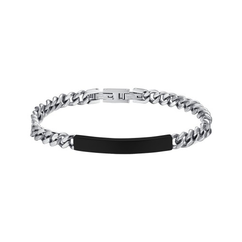 BRACCIALE UOMO IN ACCIAIO CON PIASTRA SILVER IP NERO