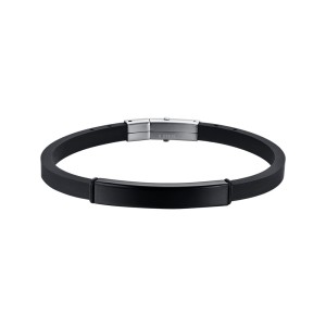 BRACCIALE UOMO IN SILICONE CON PIASTRA IN ACCIAIO IP NERO