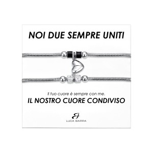 BRACCIALI COPPIA IN ACCIAIO CON MEZZO CUORE CALAMITATO