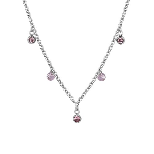 COLLANA DONNA IN ACCIAIO CON CRISTALLI ROSA