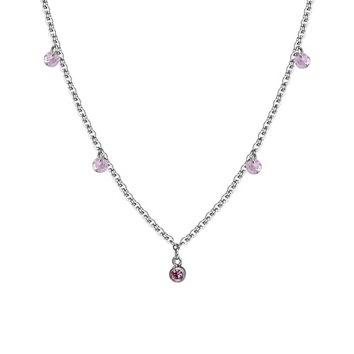 COLLANA DONNA IN ACCIAIO CON CRISTALLI ROSA