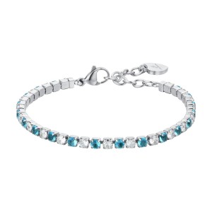 BRACCIALE TENNIS DONNA IN ACCIAIO CON CRISTALLI AZZURRI E BIANCHI