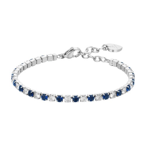 BRACCIALE TENNIS DONNA IN ACCIAIO CON CRISTALLI BLU E BIANCHI