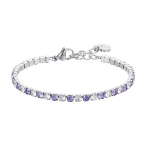 BRACCIALE TENNIS DONNA IN ACCIAIO CON CRISTALLI VIOLA E BIANCHI