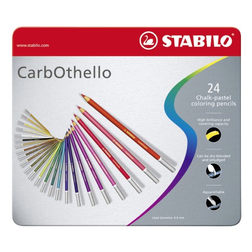 Matita colorata Premium - STABILO CarbOthello - Scatola in Metallo da 24 - Colori assortiti