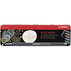 Pennarello Premium Metallizzato - STABILO Pen 68 metallic - Scatola in Metallo da 6 - con 5 colori assoriti