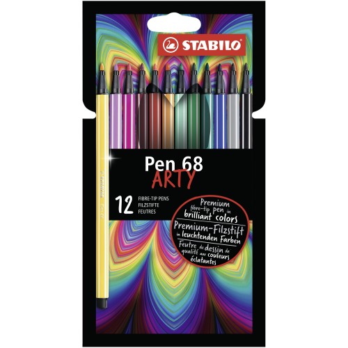 Pennarello Premium - STABILO Pen 68 - ARTY - Astuccio da 12 con appendino - 12 colori assortiti