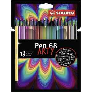 Pennarello Premium - STABILO Pen 68 - ARTY - Astuccio da 18 con appendino - 18 colori assortiti