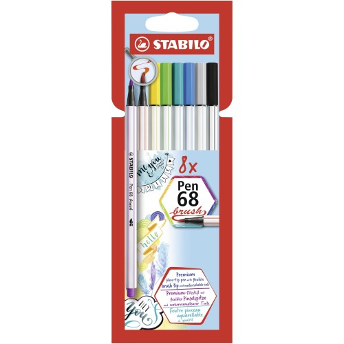 Pennarello Premium con punta a pennello - STABILO Pen 68 brush - Astuccio da 8 - con 8 colori assortiti