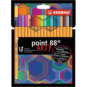 Fineliner - STABILO point 88 - ARTY - Astuccio da 18 con appendino - 18 colori assortiti