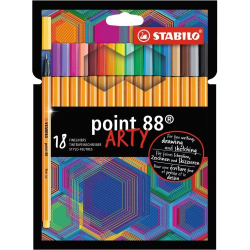 Fineliner - STABILO point 88 - ARTY - Astuccio da 18 con appendino - 18 colori assortiti