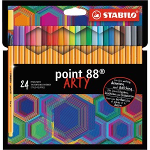 Fineliner - STABILO point 88 - ARTY - Astuccio da 24 con appendino - 24 colori assortiti