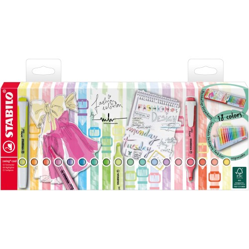 Evidenziatore - STABILO swing cool Desk-Set - 18 Colori Assortiti 8 Neon + 10 Pastel