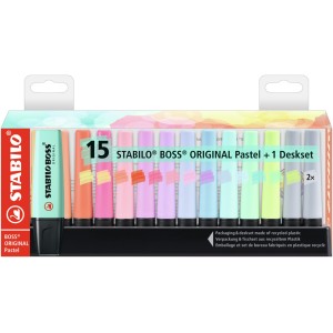 Evidenziatore - STABILO BOSS ORIGINAL Pastel Desk-Set - 15 Evidenziatori in 14 colori assortiti