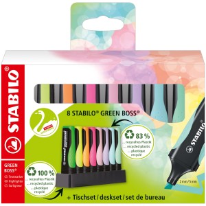 Evidenziatore Ecosostenibile - STABILO GREEN BOSS Pastel Desk-Set - 8 Colori assortiti 4 Neon + 4 Pastel