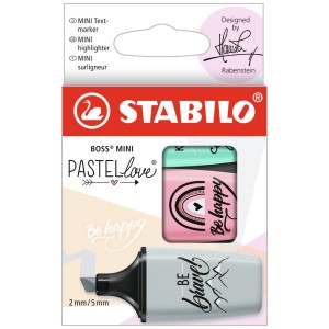 Evidenziatore - STABILO BOSS MINI Pastellove 2.0 - Astuccio da 3 - Rosa Antico/Carta da Zucchero/Verde Menta