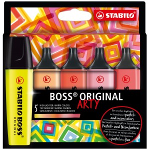 Evidenziatore - STABILO BOSS ORIGINAL - ARTY - Warm Colors - Astuccio da 5 - Colori assortiti