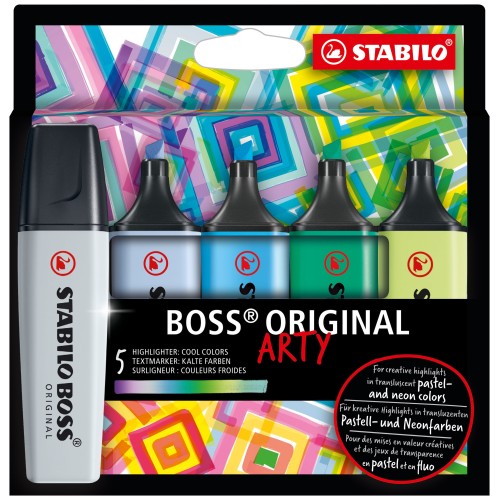 Evidenziatore - STABILO BOSS ORIGINAL - ARTY - Cool Colors - Astuccio da 5 - Colori assortiti