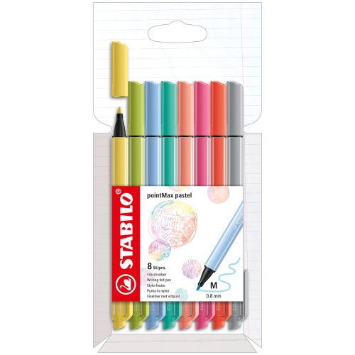 Fineliner Premium - STABILO pointMax - Astuccio da 8 Pastel - Colori assortiti