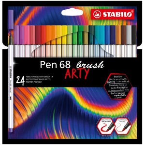 Pennarello Premium con punta a pennello - STABILO Pen 68 brush - ARTY - Astuccio da 24 - Colori assortiti